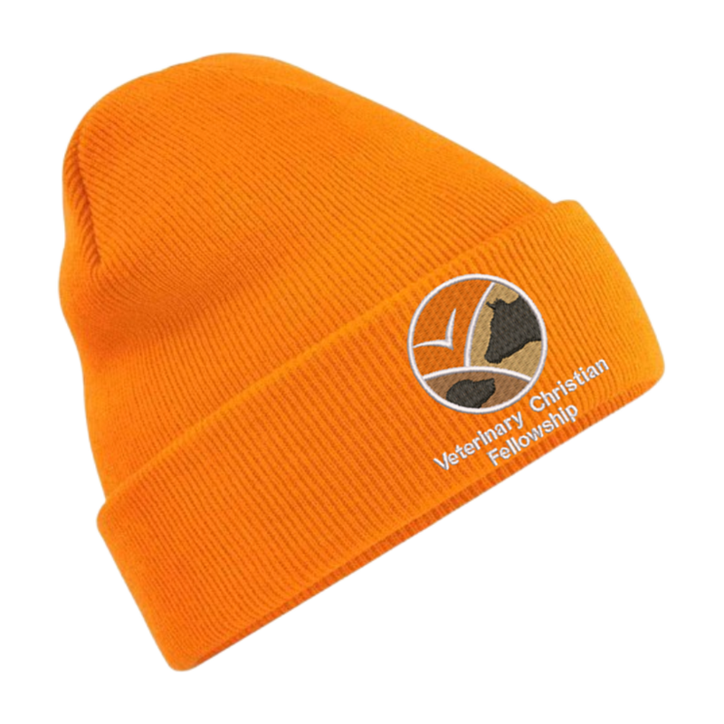 Knitted beanie hat with embroidered logo to front