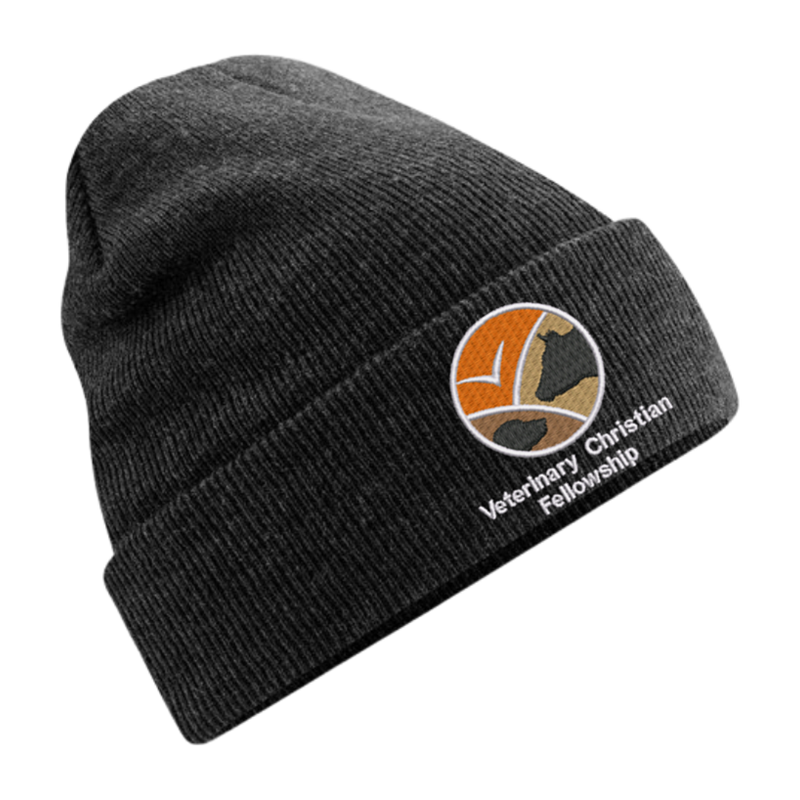 Knitted beanie hat with embroidered logo to front