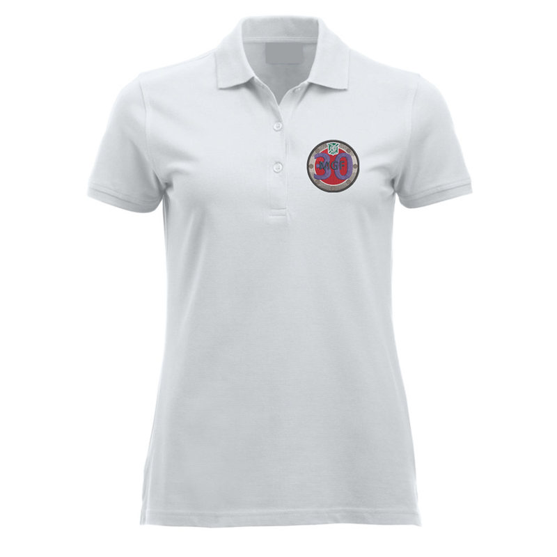 Polycotton poloshirt. ladies fit, with logo to left breast