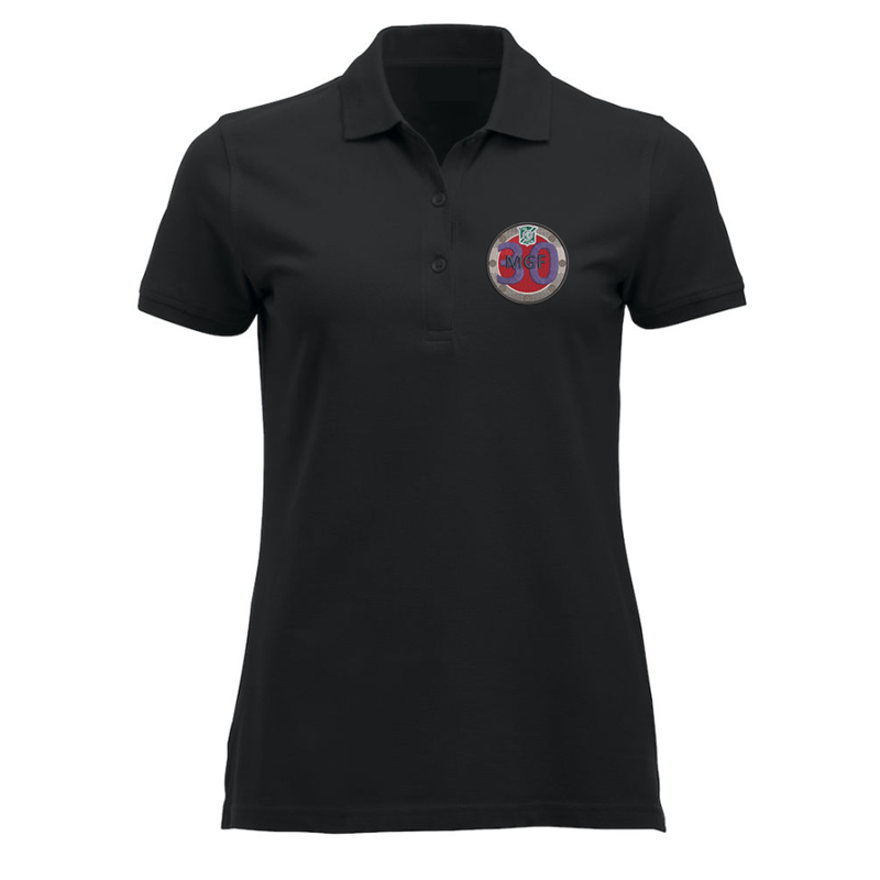 Polycotton poloshirt. ladies fit, with logo to left breast