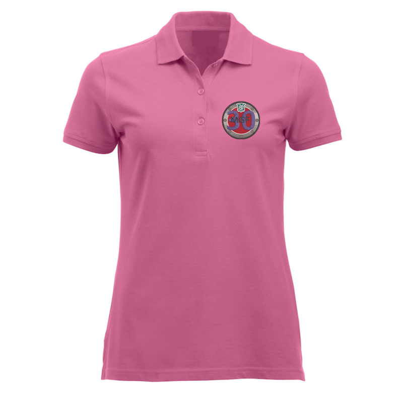 Polycotton poloshirt. ladies fit, with logo to left breast