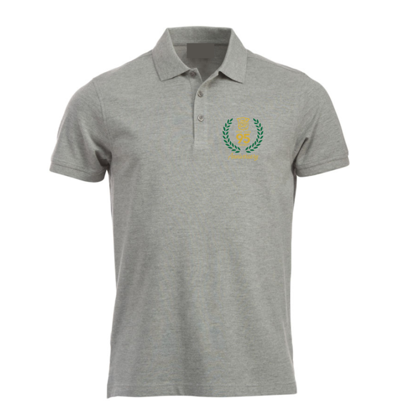 Polycotton premium polo shirt with printed anniversary logo to left breast.