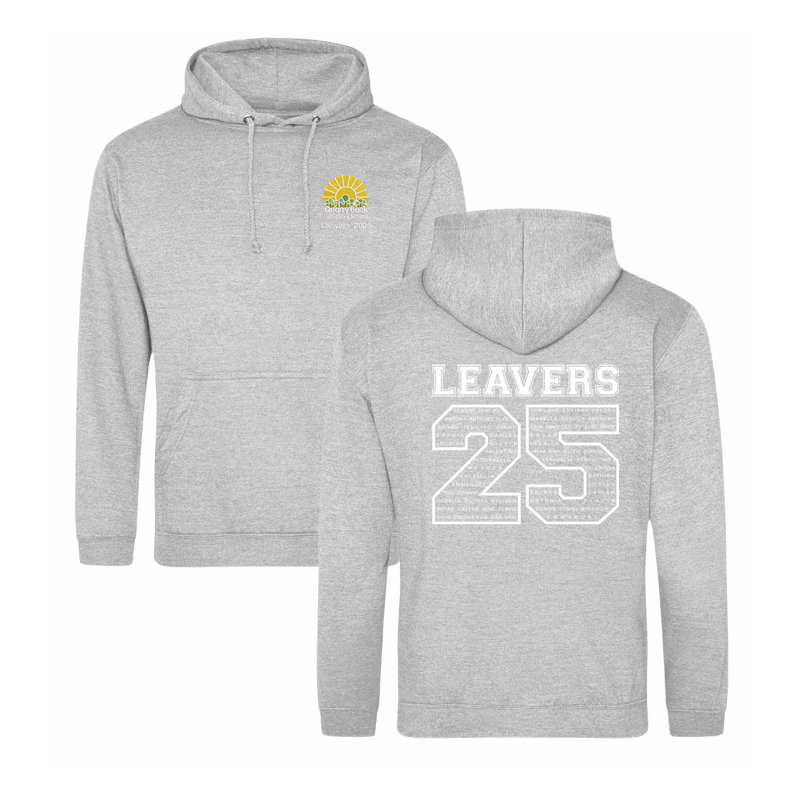 Classic hooded sweatshirt with printed name design to the back and School Leavers logo embroidered to the front.
