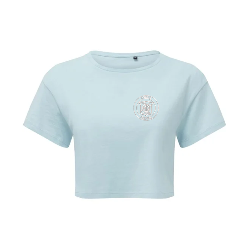 Cotton ladies crop top with logo to left breast