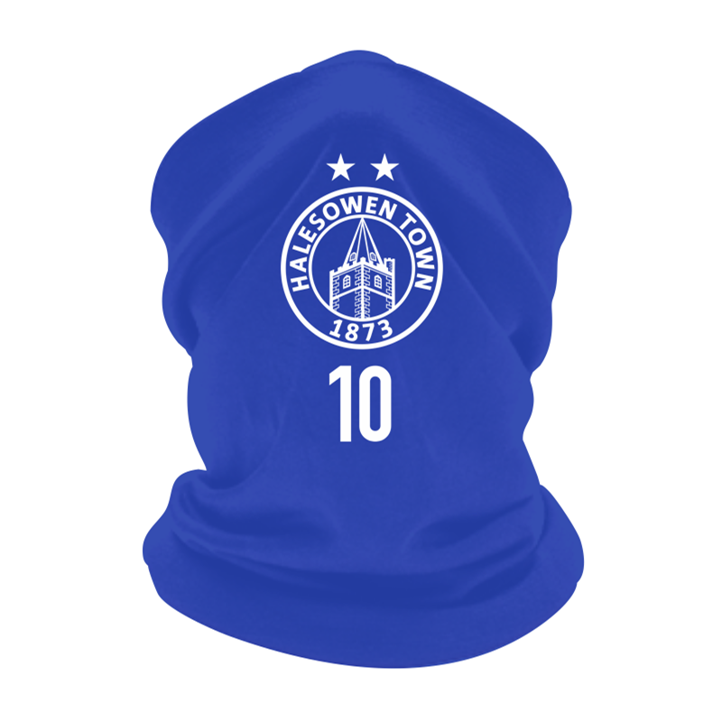 Polyester neck snood, printed with club logo and number or initials