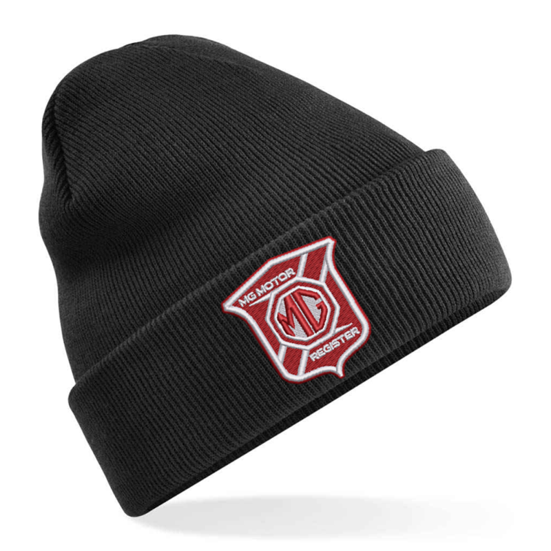Knitted beanie hat with embroidered logo