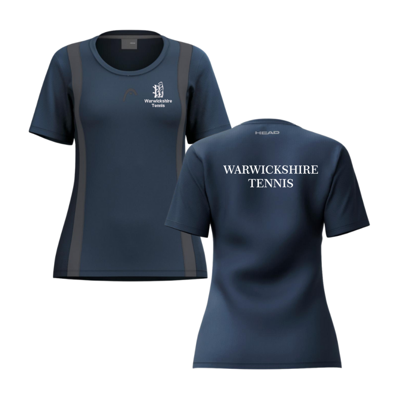 CLUB 25 TECH T Shirt Women, embroidered logo to left breast and print to back.