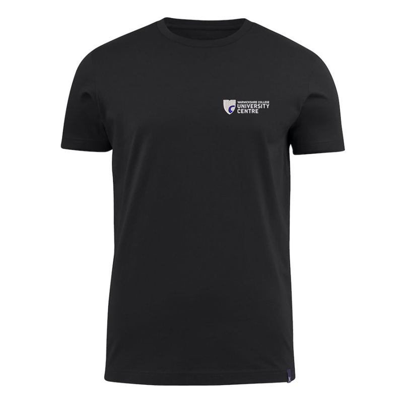 Unisex T shirt with logo embroidered front left breast and course name printed to the back