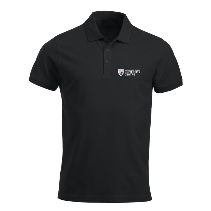 Unisex Poloshirt with logo embroidered front left breast and course name printed to the back