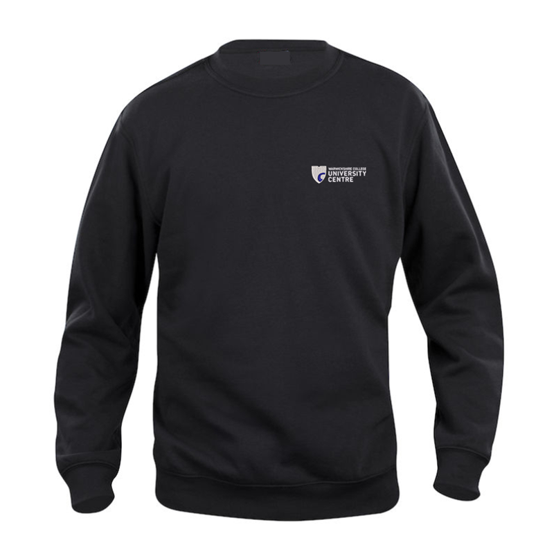 Unisex Crew neck Sweatshirt with logo embroidered front left breast and course name printed to the back