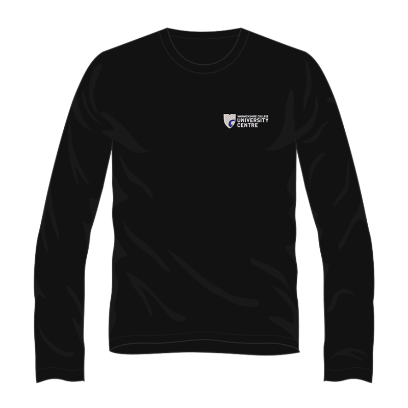Unisex Long Sleeved T shirt with logo embroidered front left breast and course name printed to the back