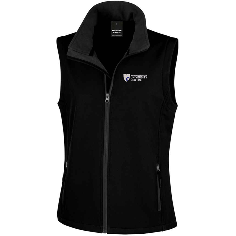 Ladies Soft Shell Gilet with logo embroidered front left breast and course name printed to the back