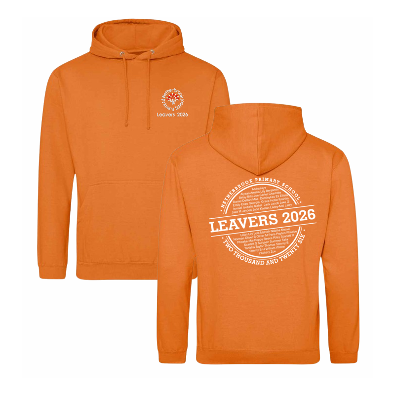 Classic hooded sweatshirt with printed name design to the back and School Leavers logo embroidered to the front.