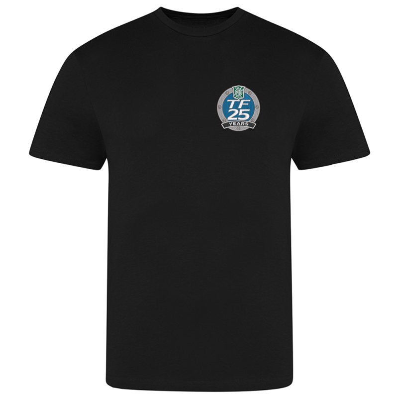 Classic crew neck T Shirt with embroidered logo. Mens/Unisex and ladies fit avaiable.