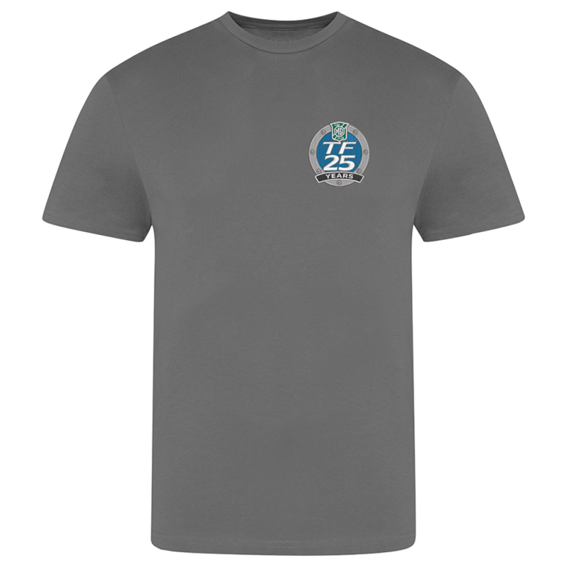Classic crew neck T Shirt with embroidered logo. Mens/Unisex and ladies fit avaiable.