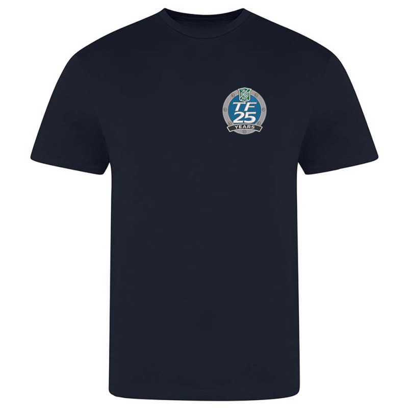Classic crew neck T Shirt with embroidered logo. Mens/Unisex and ladies fit avaiable.