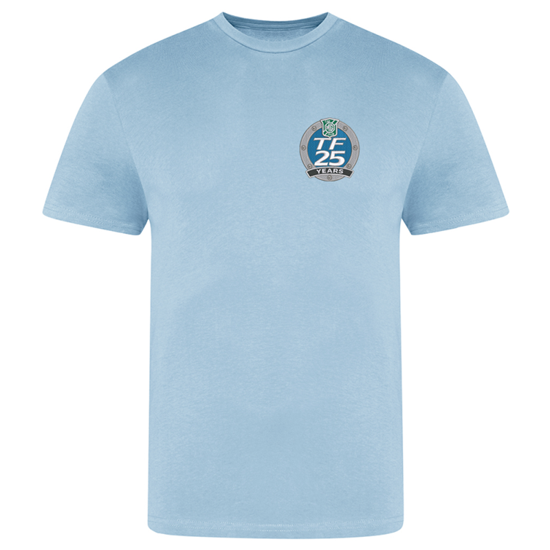 Classic crew neck T Shirt with embroidered logo. Mens/Unisex and ladies fit avaiable.