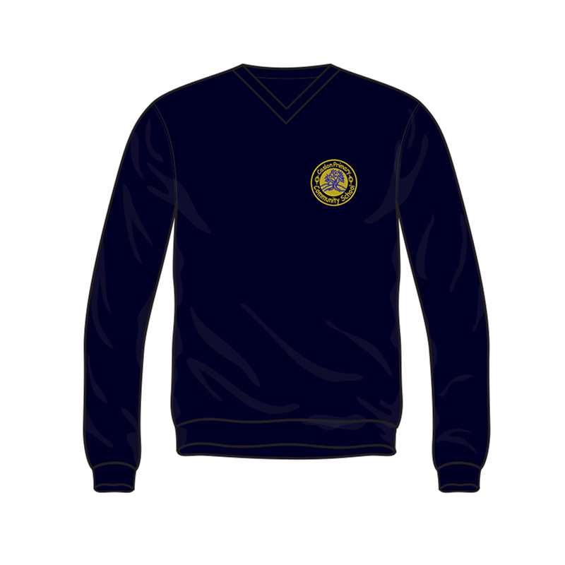 Caslon School V Neck Sweatshirt in navy, embroidered logo