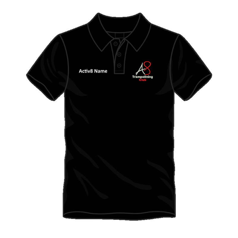 Activ8 Cool Polo in Black, logo and name to the front