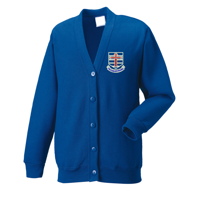 Royal Blue, Cardigan Sweatshirt, with School logo embroidered to left breast