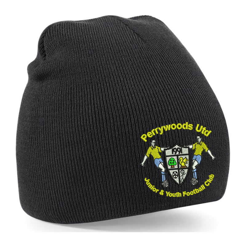 Knitted beanie hat with club logo to front