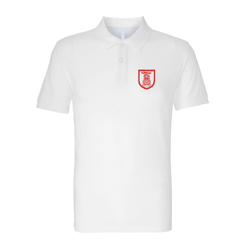 White poloshirt embroidered School logo left breast