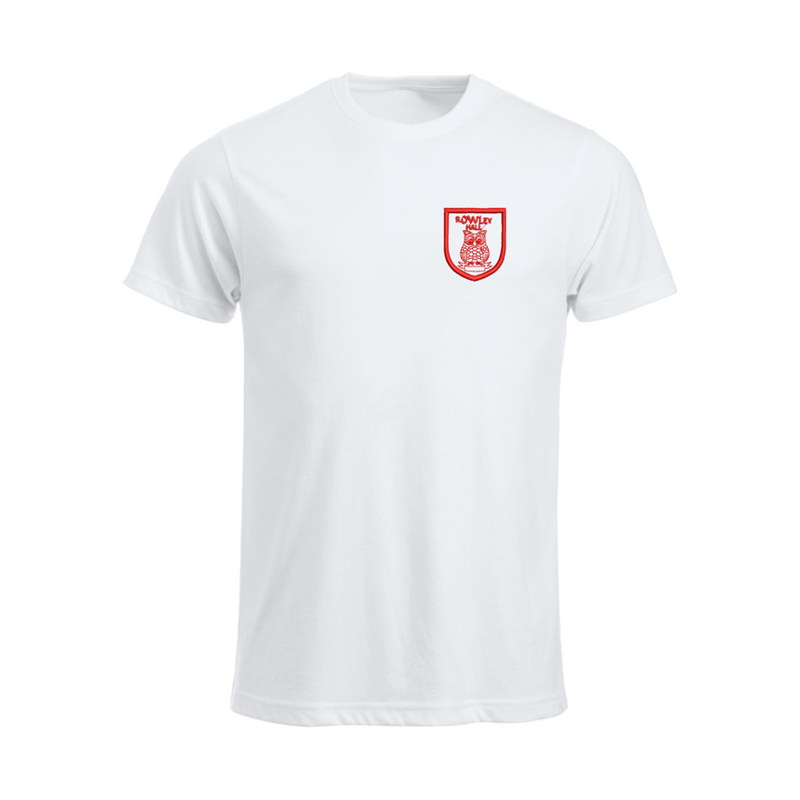 Cotton crew neck t shirt embroidered School logo left breast.