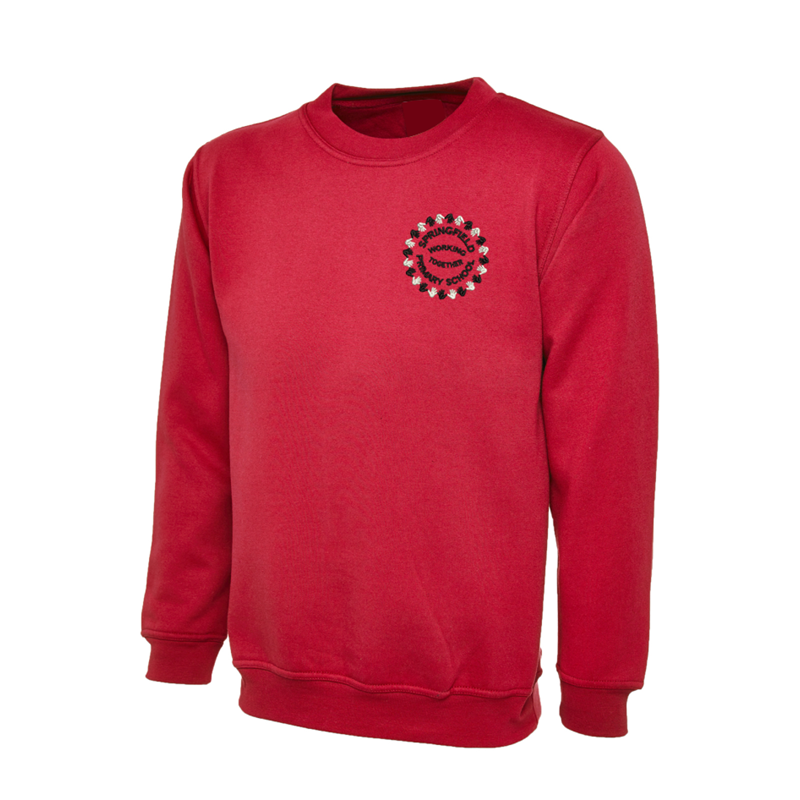 Crew neck Sweatshirt in red embroidered School logo left breast.