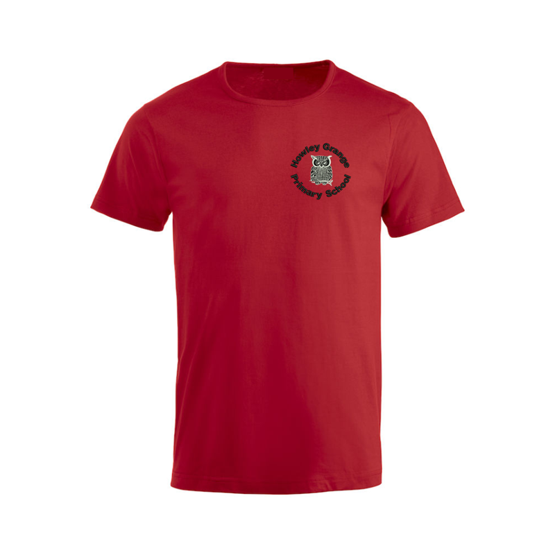Cotton crew neck t shirt, Red, embroidered School logo to left breast