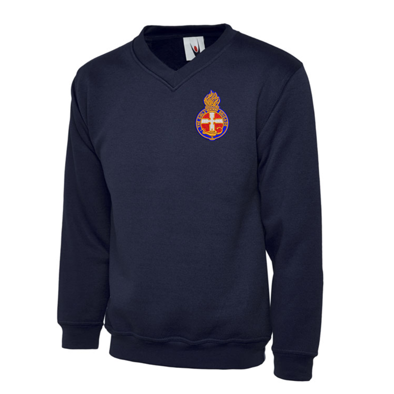 V Neck Sweatshirt, Navy Blue, embroidered Girls Brigade logo to front left chest as worn, available in Kids and Adult sizes.