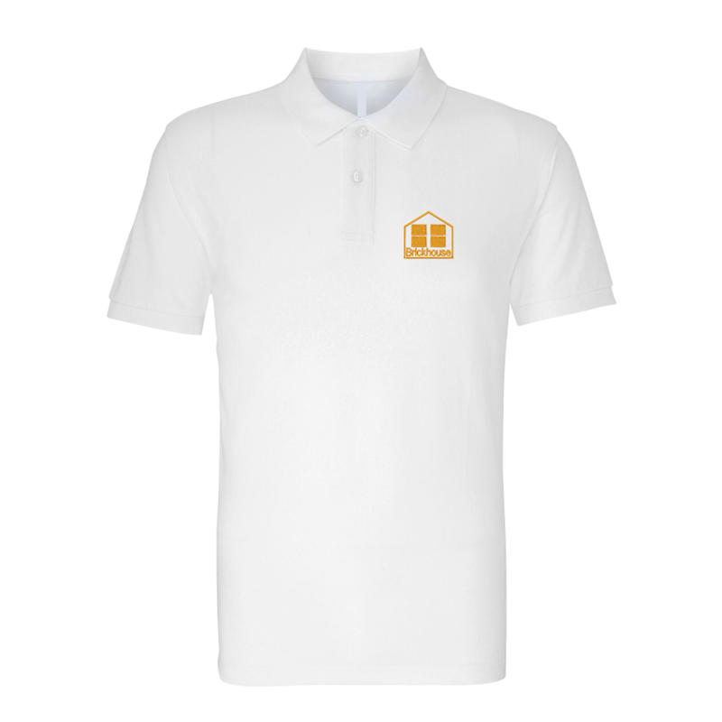 White poloshirt embroidered with School logo.