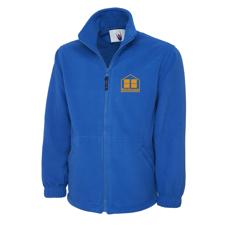 Full zip blue fleece jacket embroidered with School logo.