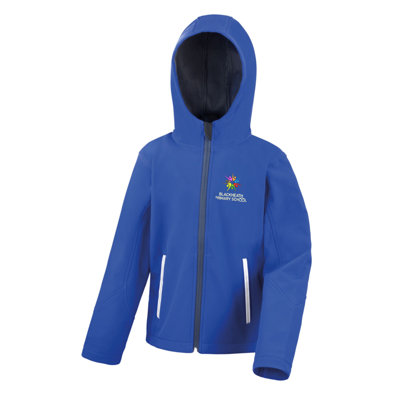 Soft Shell jacket, compressed fleece inner, Breathable, wind and waterproof outer., embroidered with School logo.