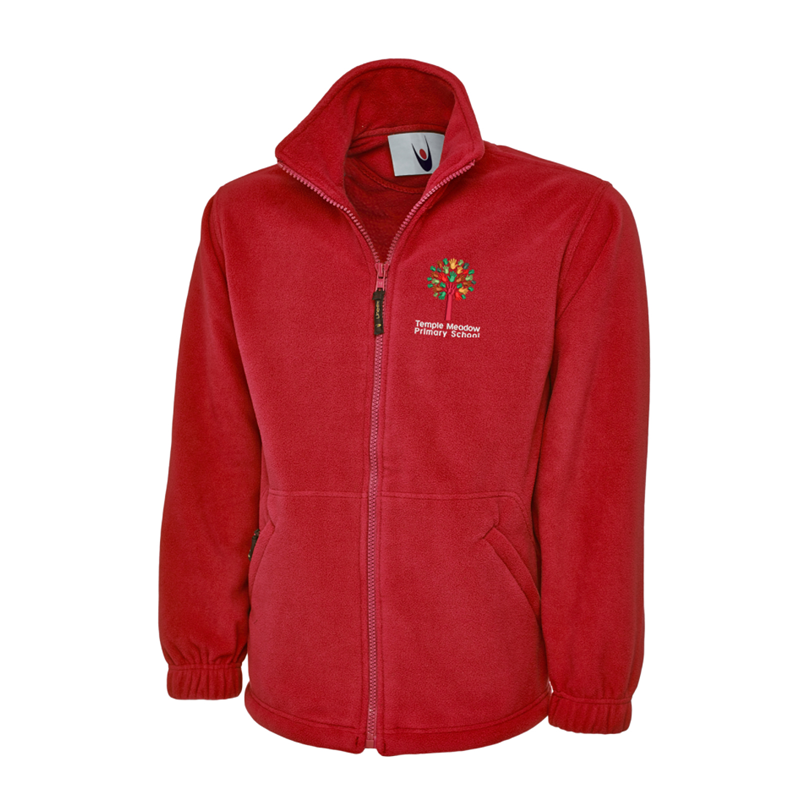 Full zip fleece, in red, embroidered School logo