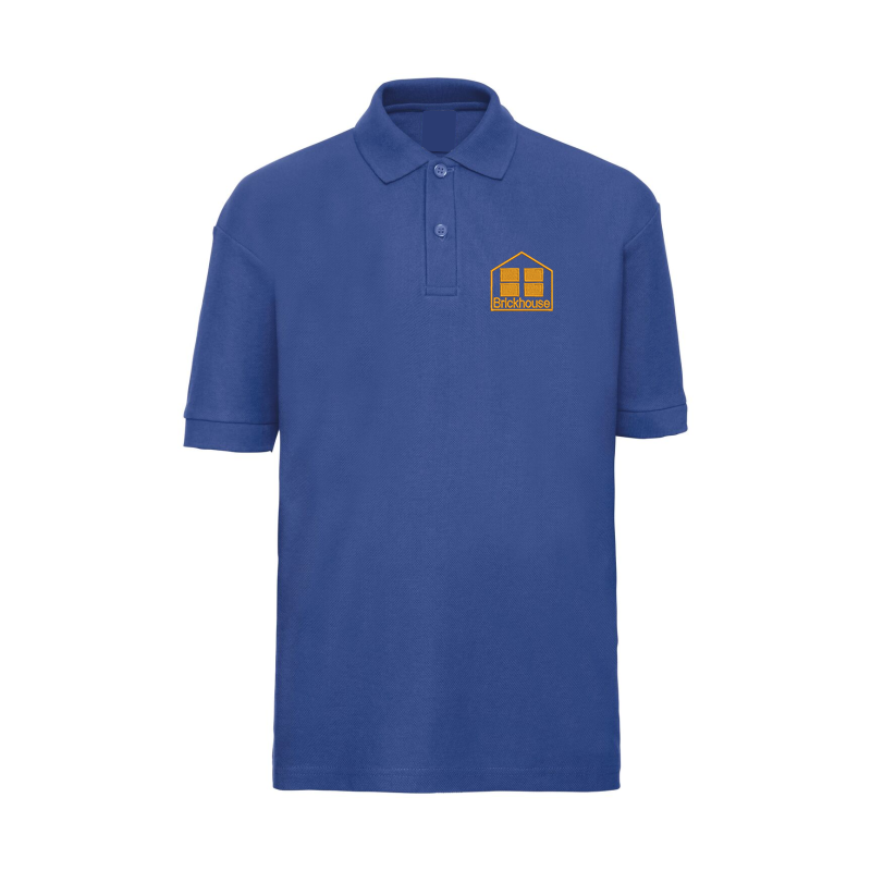 Blue poloshirt embroidered with School logo.