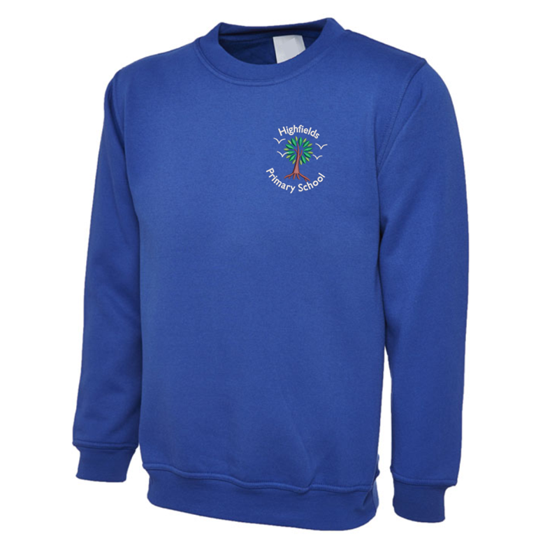 Crew Neck sweatshirt embroidered with School logo left breast.
