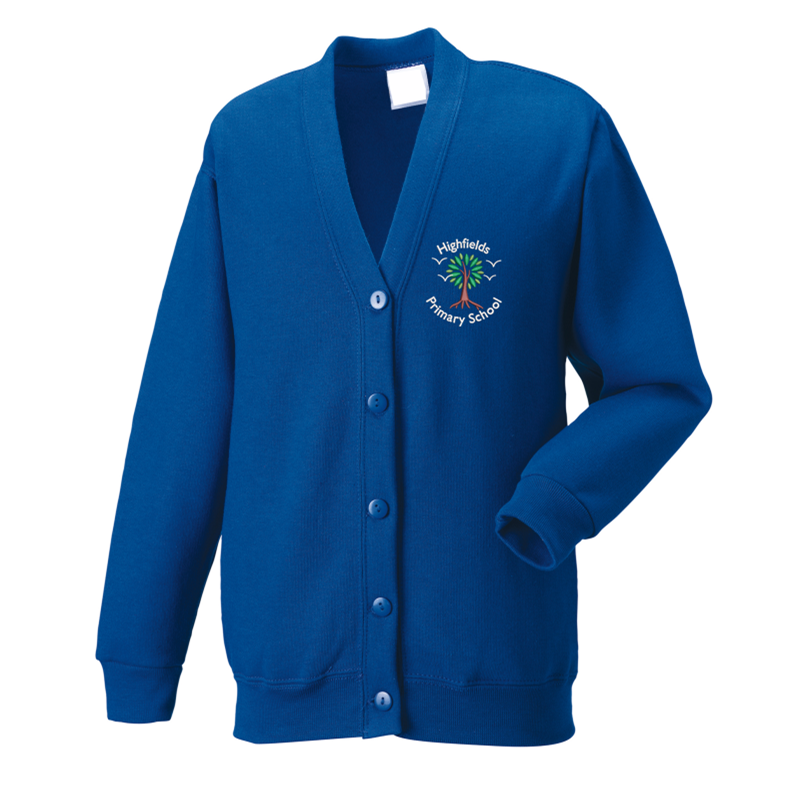 Cardigan embroidered with School logo left breast.