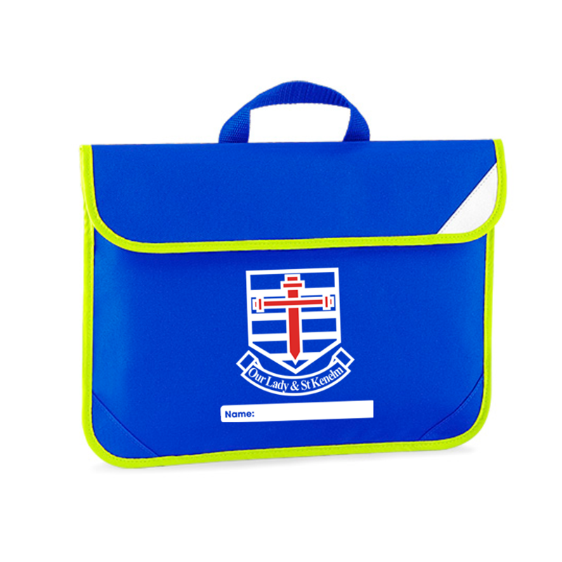 Hi Viz trimmed book bag with School logo embroidered