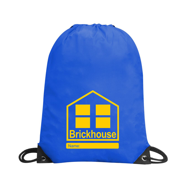 Nylon PE Drawstring style PE Bag, embroidered with School logo.