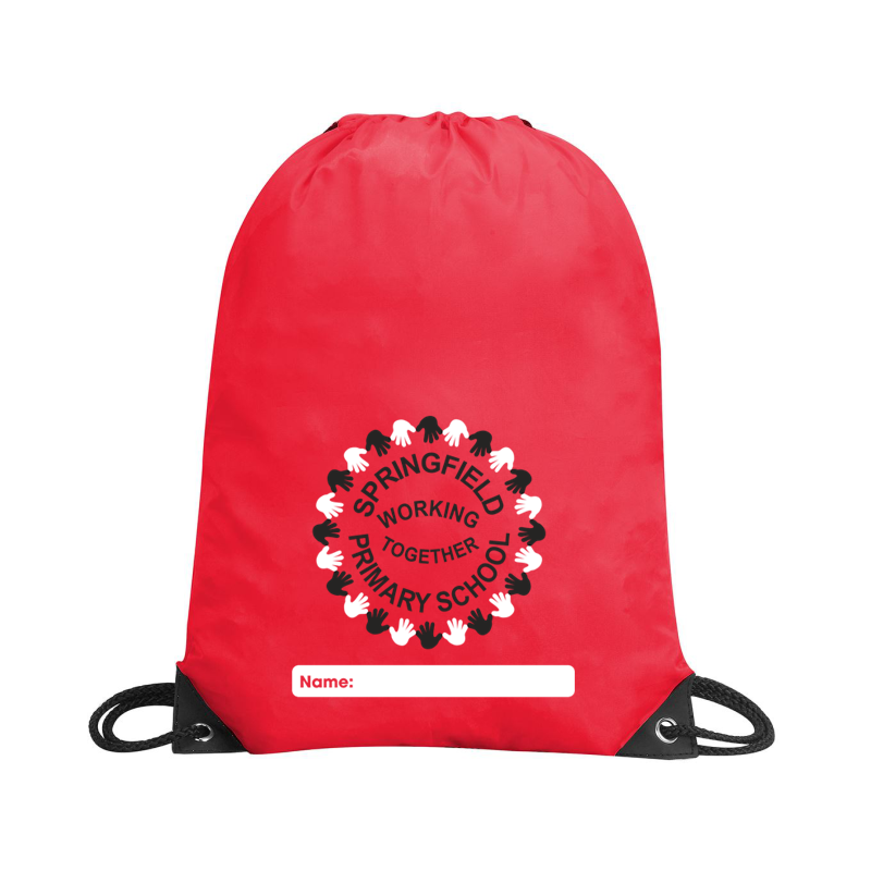 Drawstring PE bag embroidered with School logo to one side.