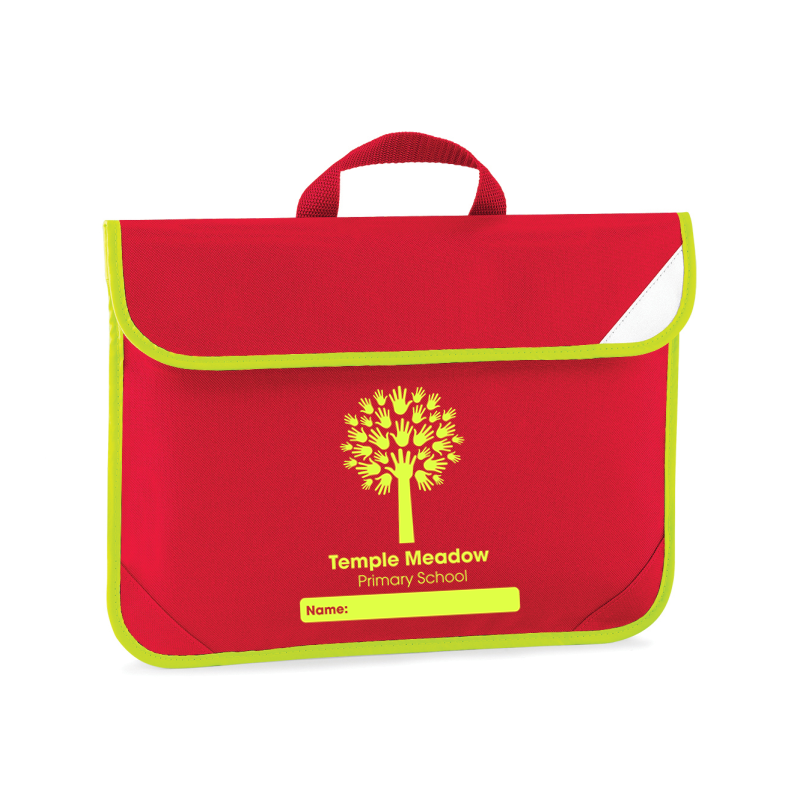 Red Book bag with hi viz edging  embroidered with School logo.
