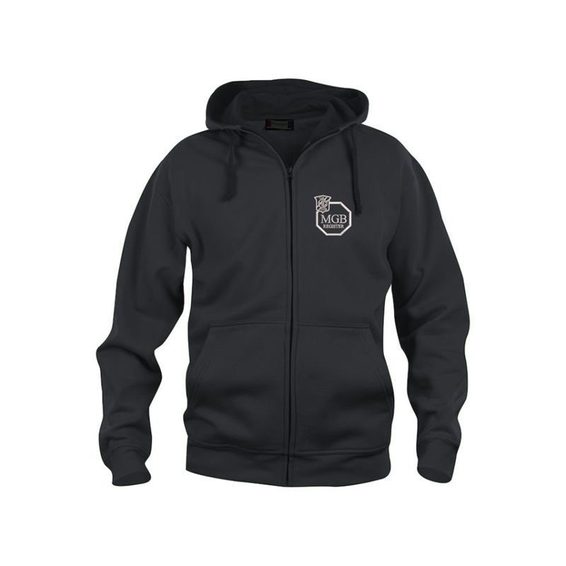 Classic fit zipped hoodie, MGB hex logo to left breast, embroidered