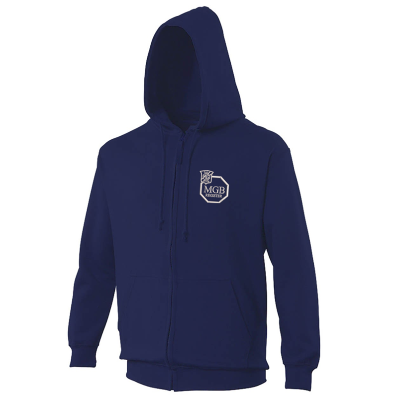 Classic fit zipped hoodie, MGB hex logo to left breast, embroidered