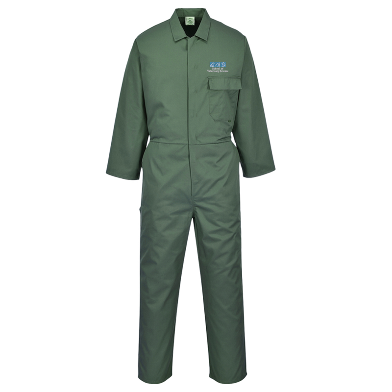 Polycotton Coverall embroidered logo left breast.