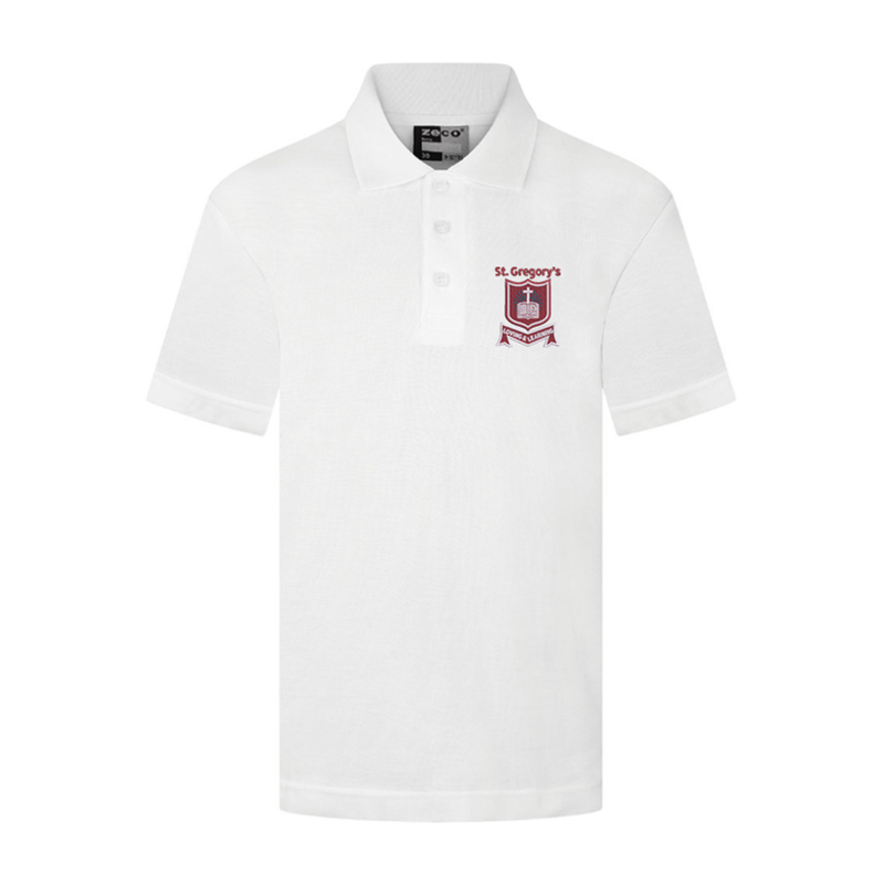 School polo shirt in white with School logo embroidered.