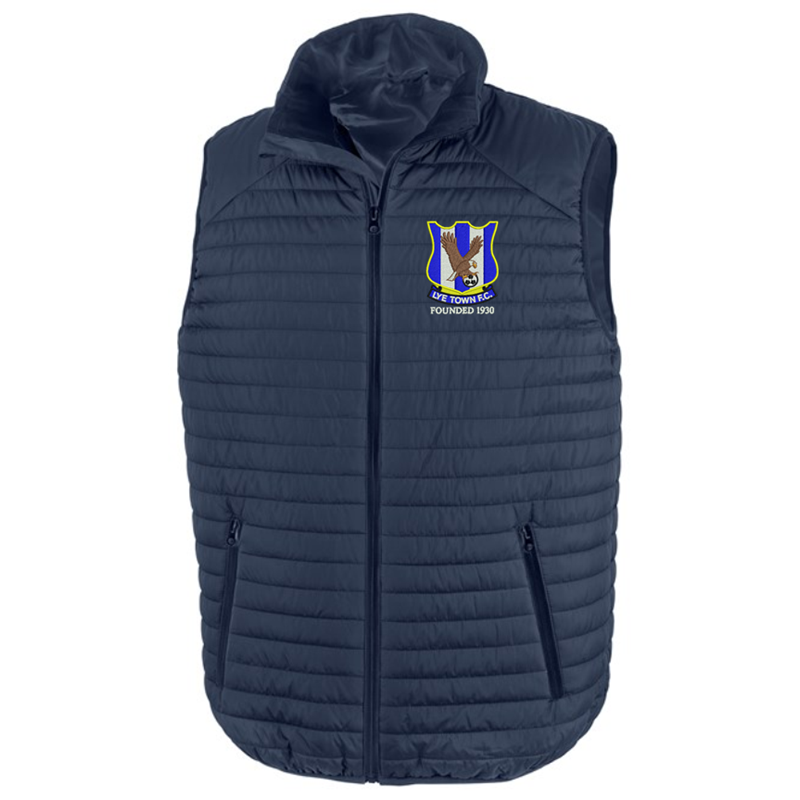 Quilted gilet  embroidred logo left breast.