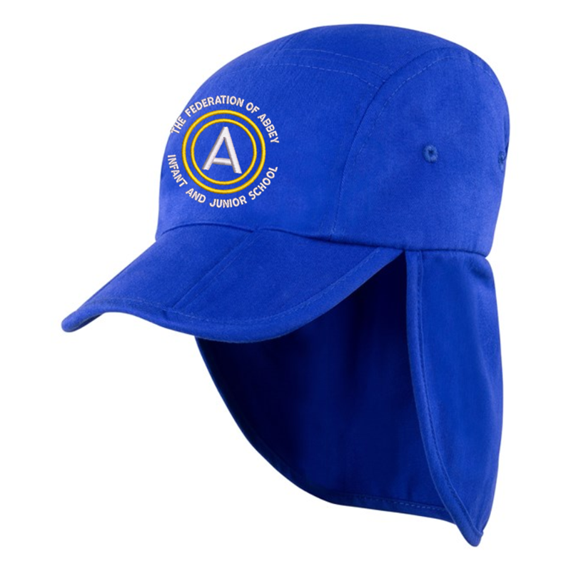 Baseball Cap with neck protector School logo embroidered