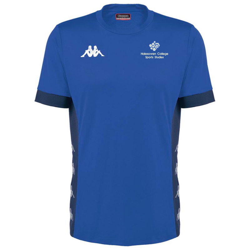Kappa branded polyester training top with College logo embroidered left breast.