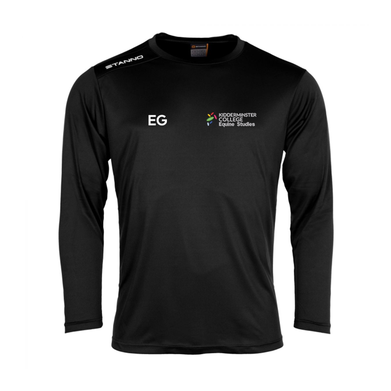 Black long sleeve top, logo left breast. initials right breast.