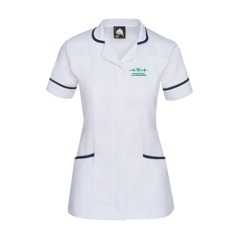 Contrast trim on the collar, double action back for comfort. Concealed zip to prevent scratching, side vents for ease of movement. White/Navy with logo to left breast
